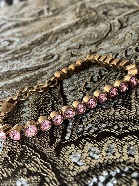 Dyrberg/Kern Pink Crystal Tennis Bracelet | Gold Tone Adjustable Bracelet